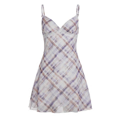 Plaid Mesh Slip Mini Dress