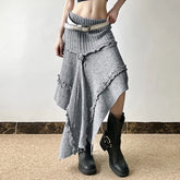 Grey Irregular Knitted Midi Skirt