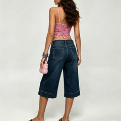 Dark Wash Denim Wide Leg Capri Pants