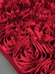 Red Satin 3d Rose Mini Skirt And Corset Top Set