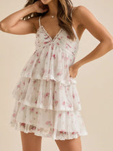 Tiered Ruffle Floral Print Spaghetti Strap Short Dress