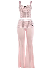 Pink Polka Dot Top And Fold Waist Yoga Pants Set