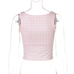 Plaid Print Square Collar Crop Tank Top