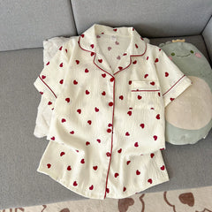 Heart-Shaped Short Sleeve Shirt and Shorts Pajama Set
