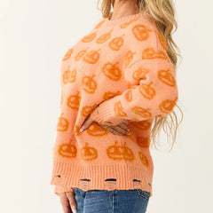 Pumpkin Patterned Knitted Sweater
