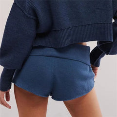 Drawstring Foldover Knitted Shorts