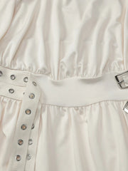 Elastic Strapless Puff Belted Mini Dress