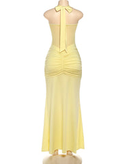 Sheer Patchwork Wrap Tie Up Maxi Dress