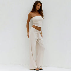 Strapless Crop Top And Long Pants Set