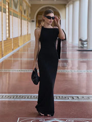 One Shoulder Tie-Up Long Dress - Fit & Flare Knit