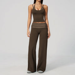 Printed Patchwork Crop Top And Leggings Set