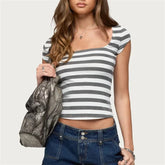 Striped Square Neck Crop T-Shirt