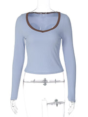 Ribbed Trim Long SLeeve Top