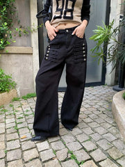 Barrel Decorative Military-Style Buttons Pants