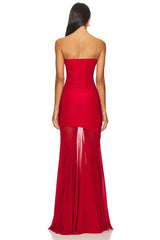 Strapless Mesh Pleats Maxi Dress