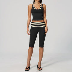 Printed Patchwork Crop Top And Leggings Set