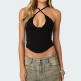 Adjustable Cross-Straps Zip Corset Top