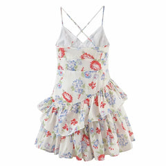 White Floral Print Spaghetti Strap Mini Dress