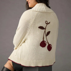 Button-up Lapel Cherry Pattern Cardigan