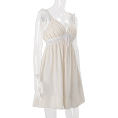 V-Neck Lace Patchwork Babydoll Mini Dress
