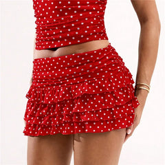 Layered Ruffle Polka Dot Mini Skirt