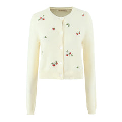 Embroidery Flower Knit Button Cardigan