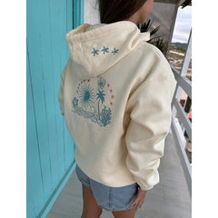 Beach Coral Embroidered Hooded Sweatshirt