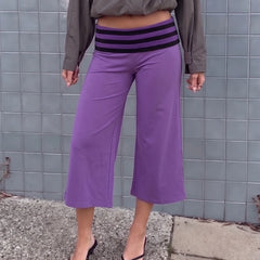Striped Waist Wide Leg Capri Pants