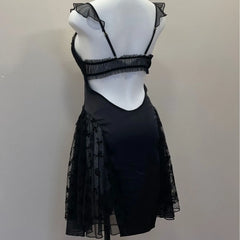 Mesh Pleated Ruffle Patchwork Night Gown