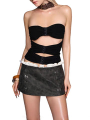 Black Strapless Spliced Metal Buckle Top - Casual Tank