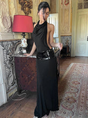 Backless Halter Sequin Patchwork Maxi Dress