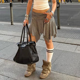 Grey Striped Asymmetric Mini Skirt