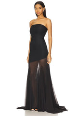 Strapless Mesh Pleats Maxi Dress
