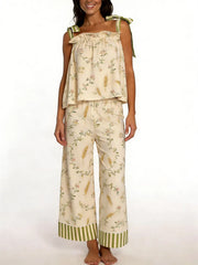 Floral Print Tie Shoulder Top with Pants Lounge Wear Set