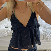 Ruffles Trim Peplum Crop Top