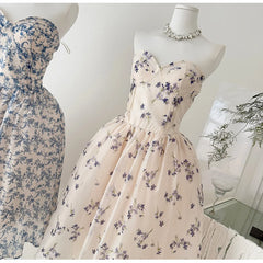 Strapless Floral Corset Fishbone Midi Dress