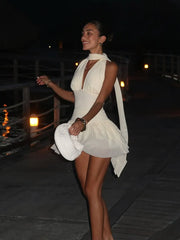 Yellow Tassel Tierred Mini Dress With Scarf