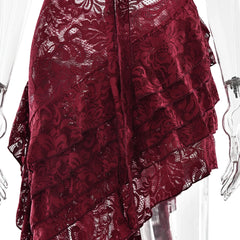 Lace Ruffle Irregular Open Back Midi Dress