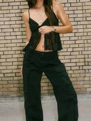 Mesh V-neck Front Slit Cami Top