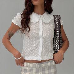 White Puff Short Sleeve Doll Collar Blouse