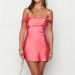 Satin Off-Shoulder Strapless Mini Dress
