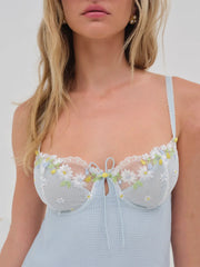 Blue Plaid Lace Up Babydoll Mini Dress