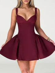 Solid Flare Strap Bustier Mini Dres