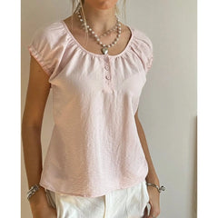 Ruffled Puff Short Sleeve Button Up Shirt