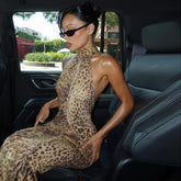 Halter Leopard Open Back Maxi Dress