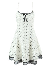 White Polka Dot Square Collar Lace Edge Mini Dress