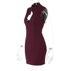 Hollow Out High Collar Bodycon Sleeveless Mini Dress