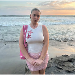 White Tank Top With 3D Appliqués