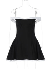 Black Off-shoulder Strap Mini Dress