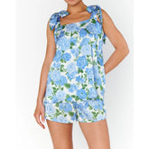 Floral Satin Bow-Tied Tank Top and Elastic Shorts Loungewear Set